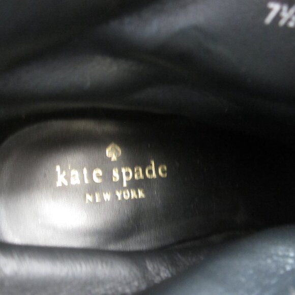 Kate Spade EUC Stasia 7.5 M Women's Black Bootie Wedge Suede Leather Faux Fur - Picture 10 of 11